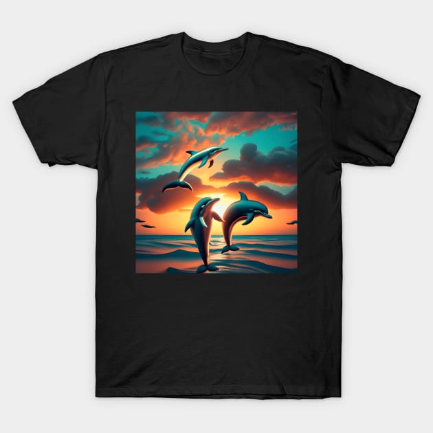 Sunset Dolphins T-Shirt by Shiwwa